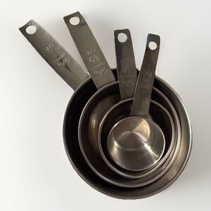 Vintage Foley 4 Measuring Cups Stainless Steel Stacking 1c, 1/2c, 1/3c, 1/4c